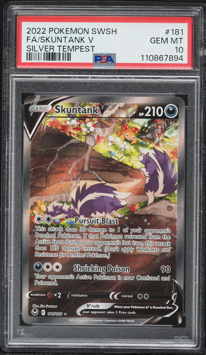 2022 Pokemon Sword & Shield Silver Tempest Alt Art Skuntank V #181 PSA 10 GEM MINT