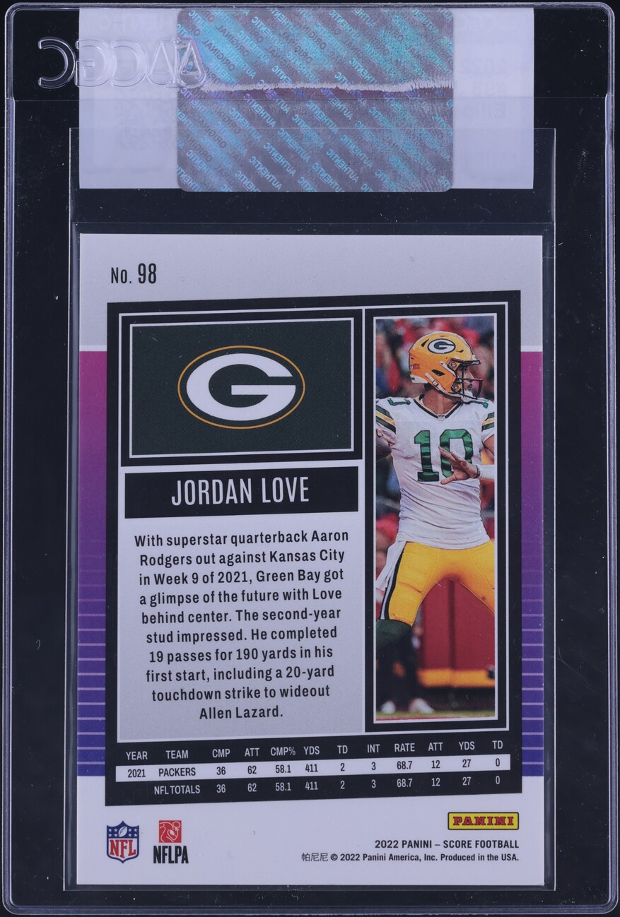 2022 Score Football Ellipse Jordan Love /299 #98 CGC AUTH