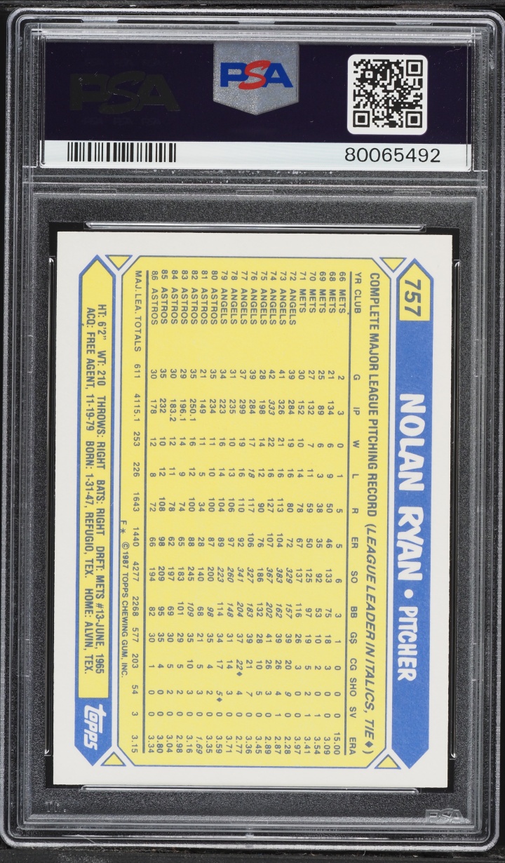1987 Topps Tiffany Nolan Ryan #757 PSA 8 NM-MT