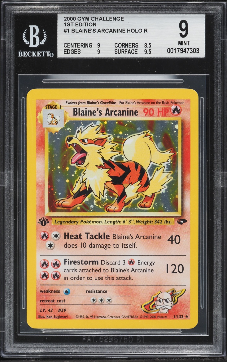 2000 Pokemon Gym Challenge 1st Edition Holo Blaine's Arcanine #1 BGS 9 MINT