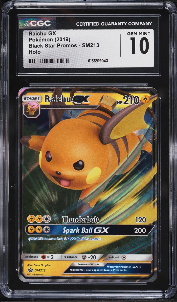 2019 Pokemon Sun & Moon Promo Hidden Fates Alt Art Raichu GX #SM213 CGC 10 GEM MINT