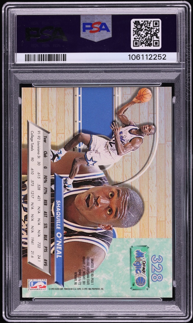 1992 Ultra Basketball Shaquille O'Neal ROOKIE #328 PSA 8 NM-MT