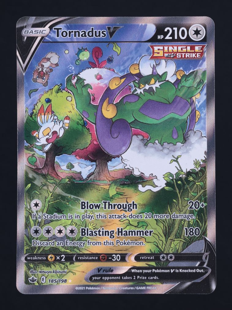 2021 Pokemon Sword & Shield Chilling Reign Full Art Tornadus V #185 MBA AUTH