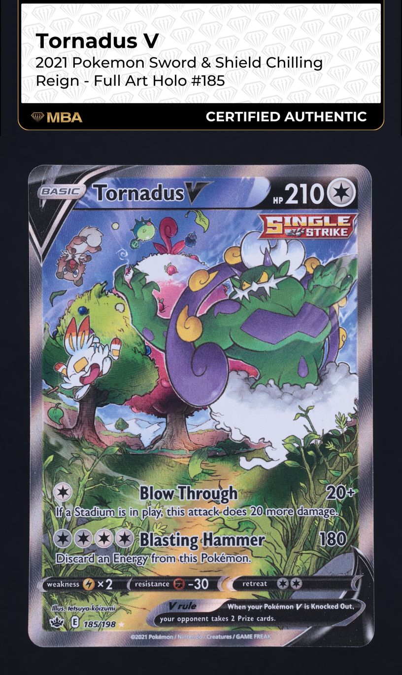 2021 Pokemon Sword & Shield Chilling Reign Full Art Tornadus V #185 MBA AUTH