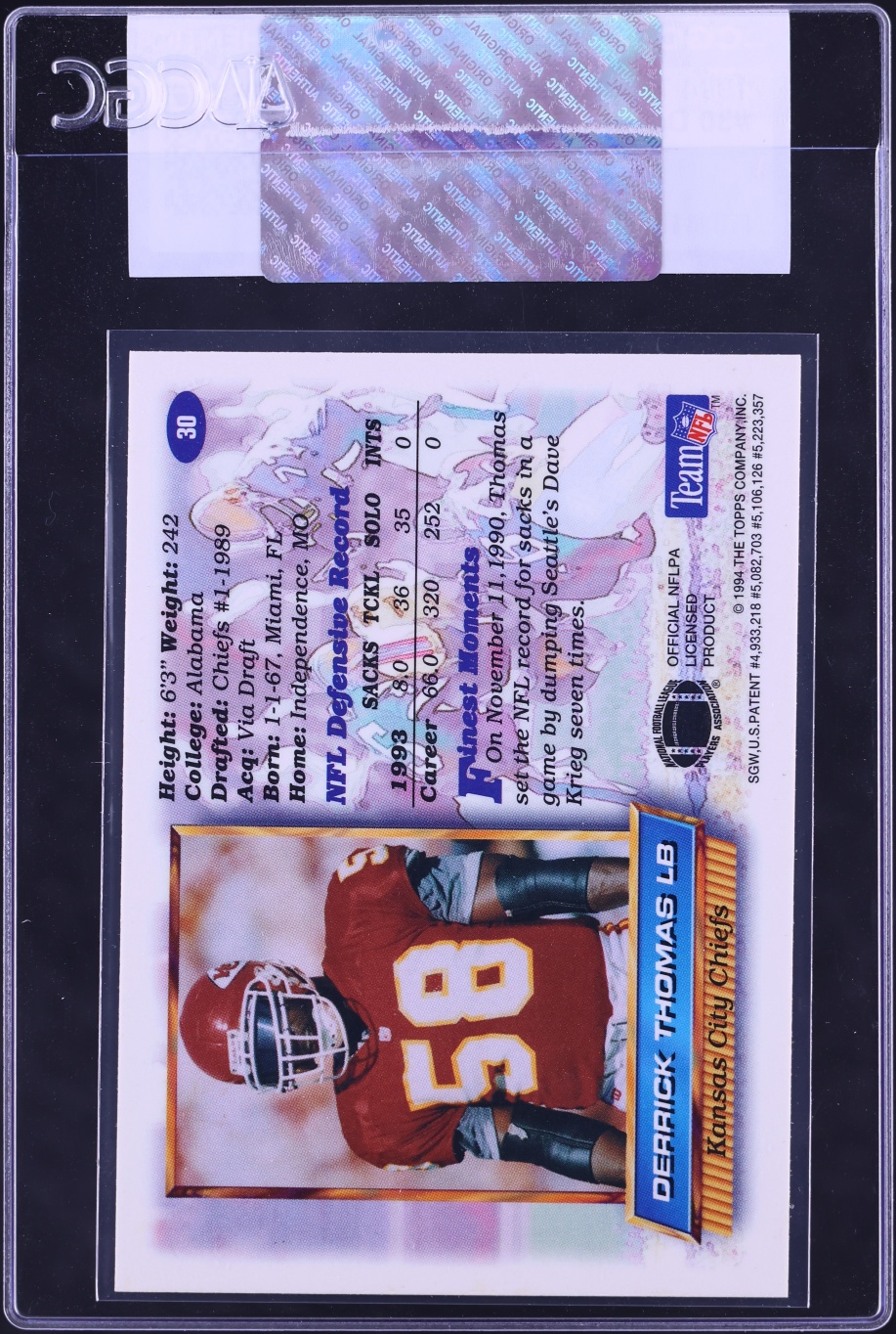 1994 Finest Football Derrick Thomas #30 CGC AUTH
