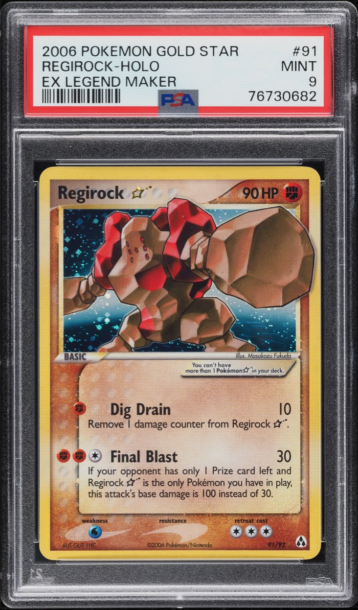 2006 Pokemon EX Legend Maker Holo Regirock Gold Star #91 PSA 9 MINT