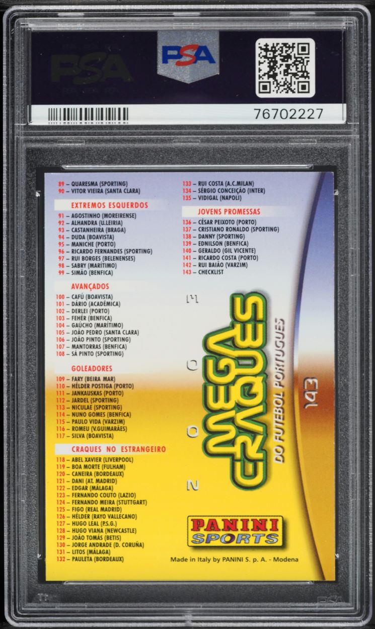 2002 Panini Sports Mega Craques Checklist w/ Cristiano Ronaldo ROOKIE #143 PSA 8