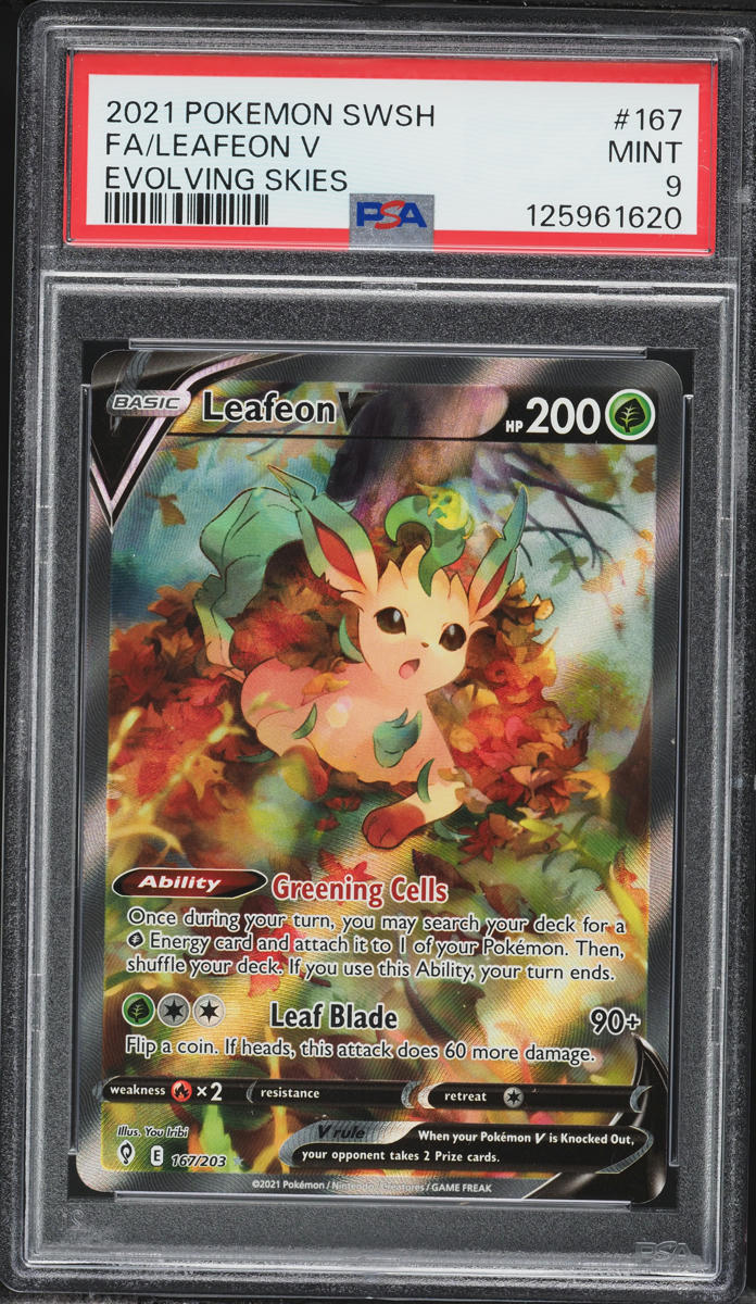 2021 Pokemon Sword & Shield Evolving Skies Full Art Leafeon V #167 PSA 9 MINT