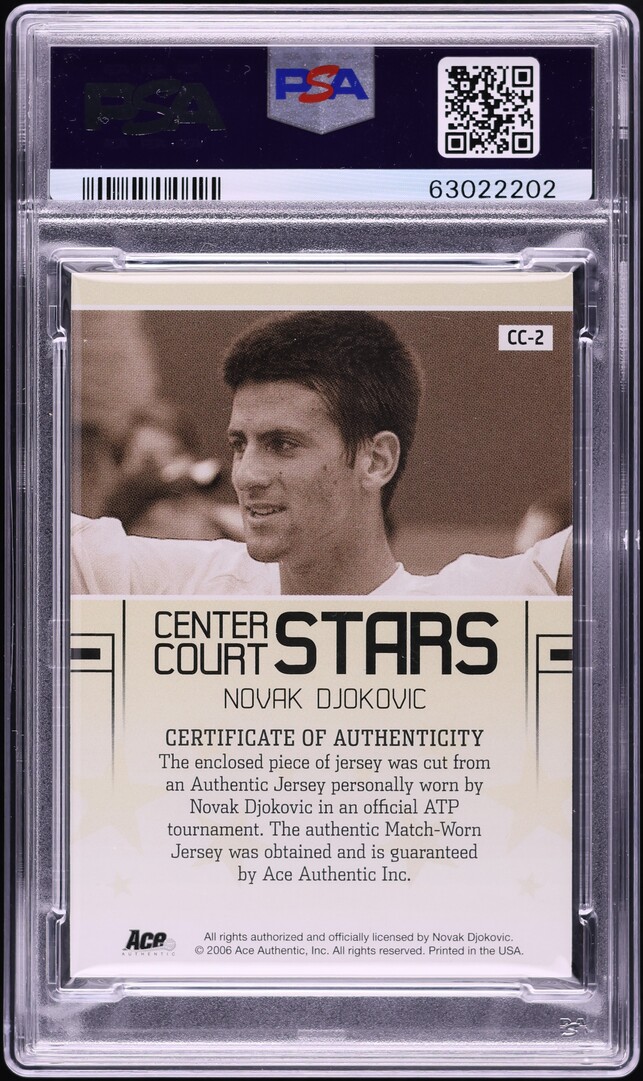 2006 Ace Authentic Center Court Stars Novak Djokovic ROOKIE PATCH #CC-2 PSA 7