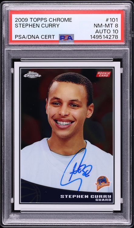 2009 Topps Chrome Stephen Curry ROOKIE AUTO DNA 10 /999 #101 PSA 8 NM-MT