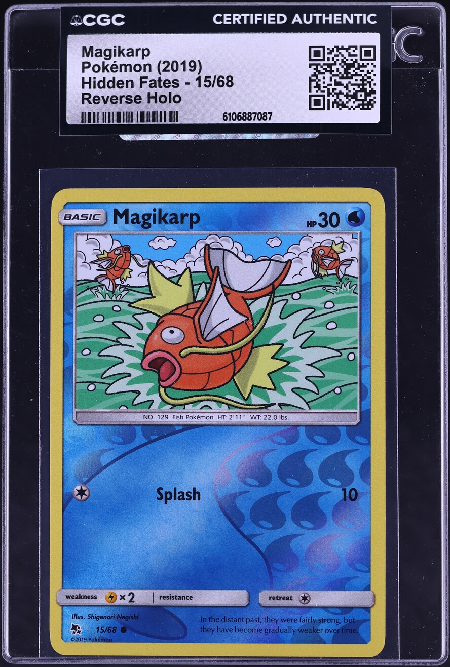 2019 Pokemon Sun & Moon Hidden Fates Reverse Holo Magikarp #15 CGC AUTH