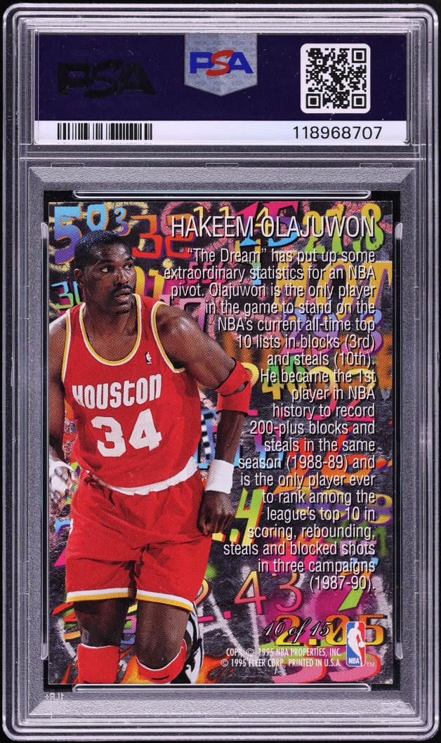 1995 Flair Hot Numbers Hakeem Olajuwon #10 PSA 10 GEM MINT - Photo 2