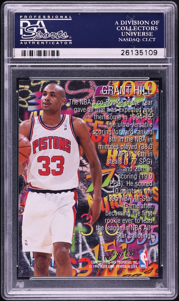 1995 Flair Hot Numbers Grant Hill #2 PSA 10 GEM MINT - Photo 2