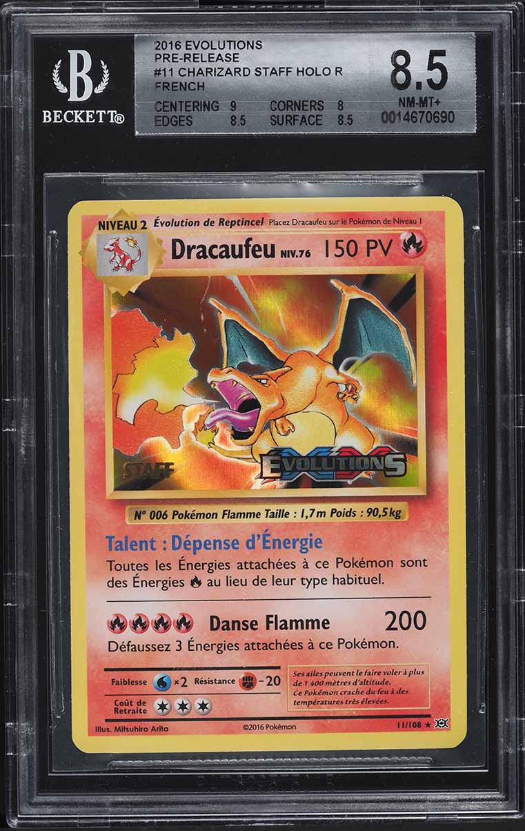 2016 Pokemon French XY Evolutions Pre-Release Staff Holo Charizard #11 BGS 8.5