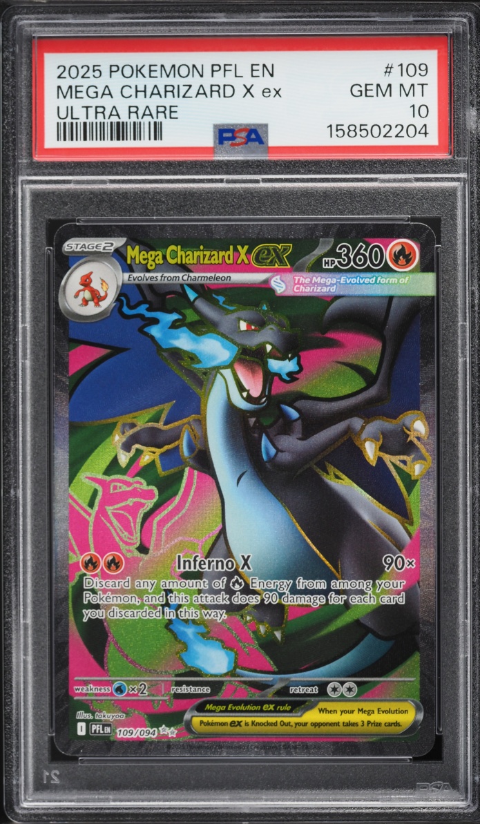 2025 Pokemon Mega Evolution Phantasmal Flames Full Art Mega Charizard X EX #109 PSA 10 GEM MINT