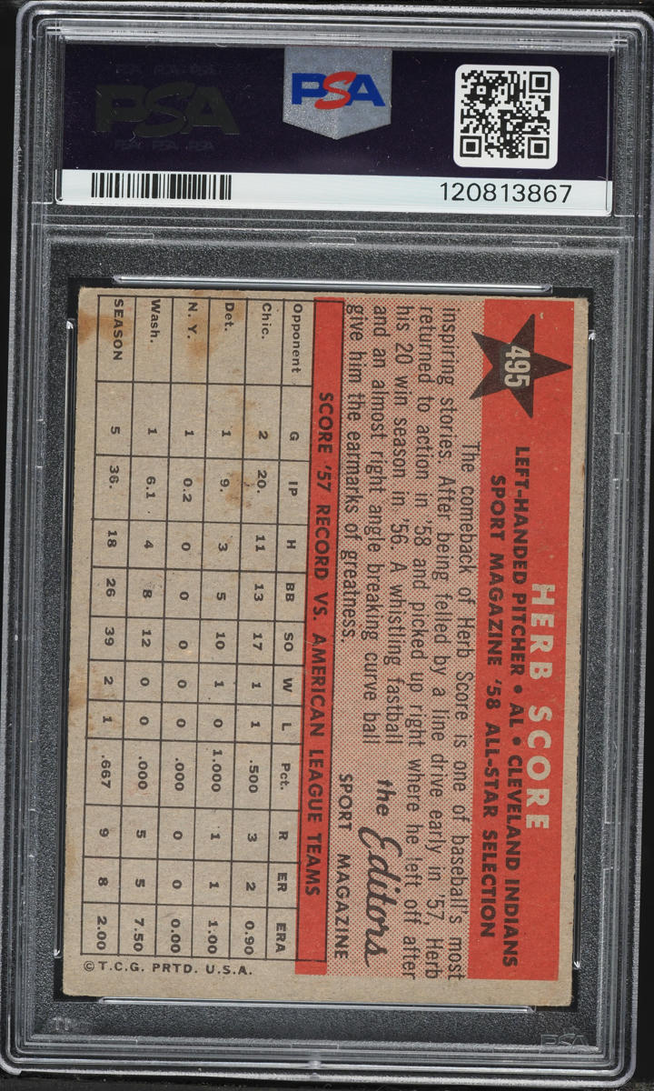 1958 Topps All Star Herb Score #495 PSA 2 GD
