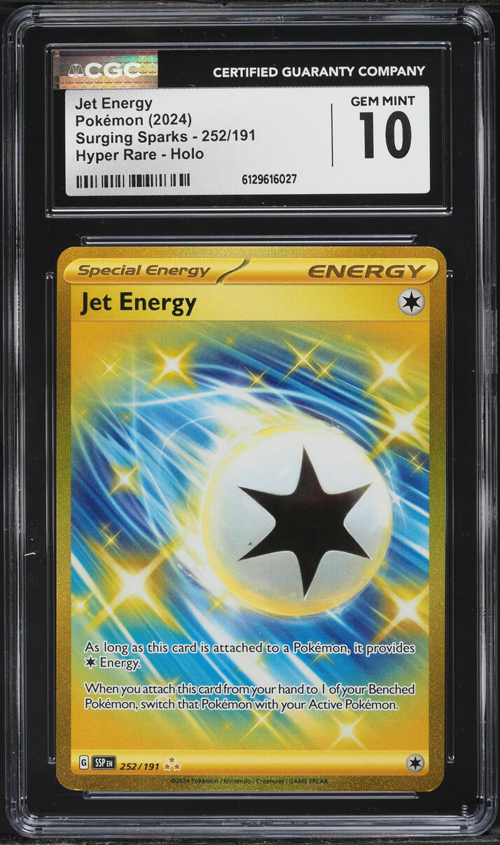 2024 Pokemon Scarlet & Violet Surging Sparks Gold Rare Jet Energy #252 CGC 10 GEM MINT