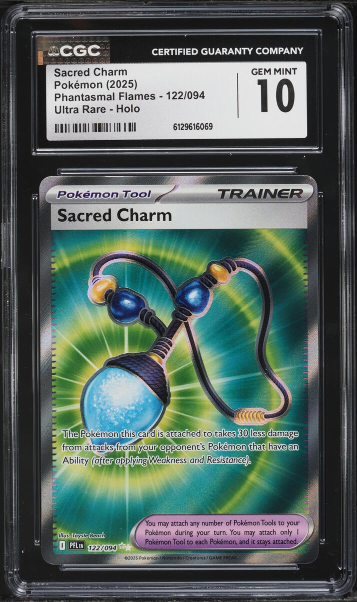 2025 Pokemon Mega Phantasmal Flames Full Art Sacred Charm #122 CGC 10 GEM MINT