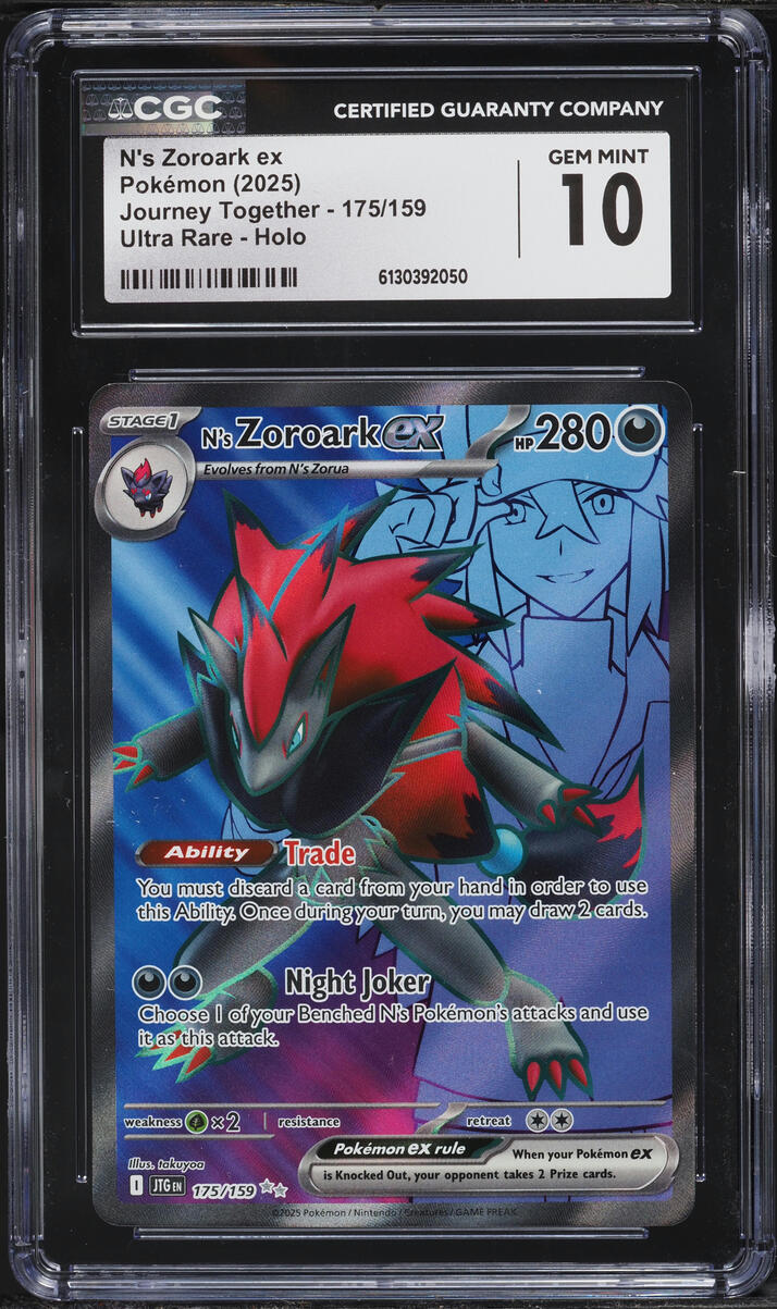 2025 Pokemon Scarlet & Violet Journey Together Full Art N's Zoroark ex #175 CGC 10 GEM MINT