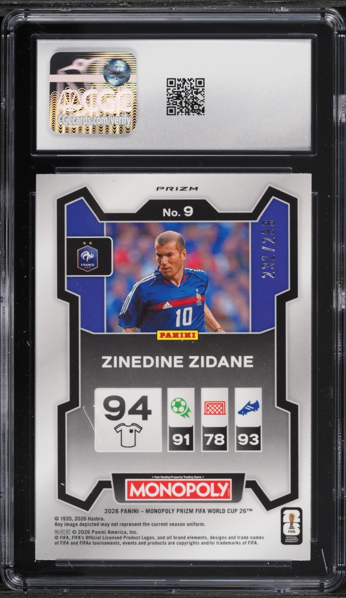 2026 Panini Prizm Monopoly FIFA World Cup Brown Zinedine Zidane /299 #9 CGC 8.5 NM-MT+