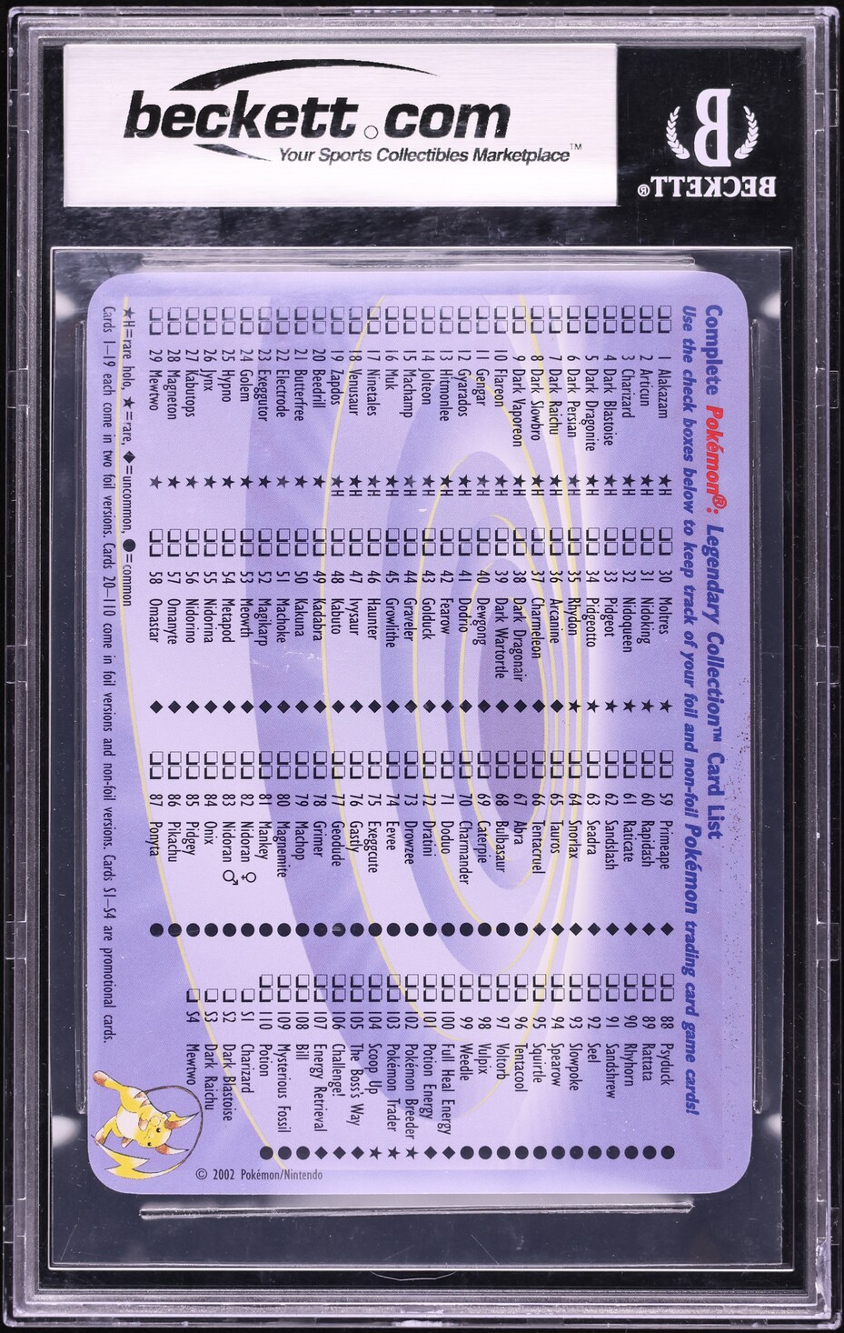 2002 Pokemon Legendary Collection Box Toppers Reverse Holo Dark Blastoise #S2 BGS 7.5 NRMT+