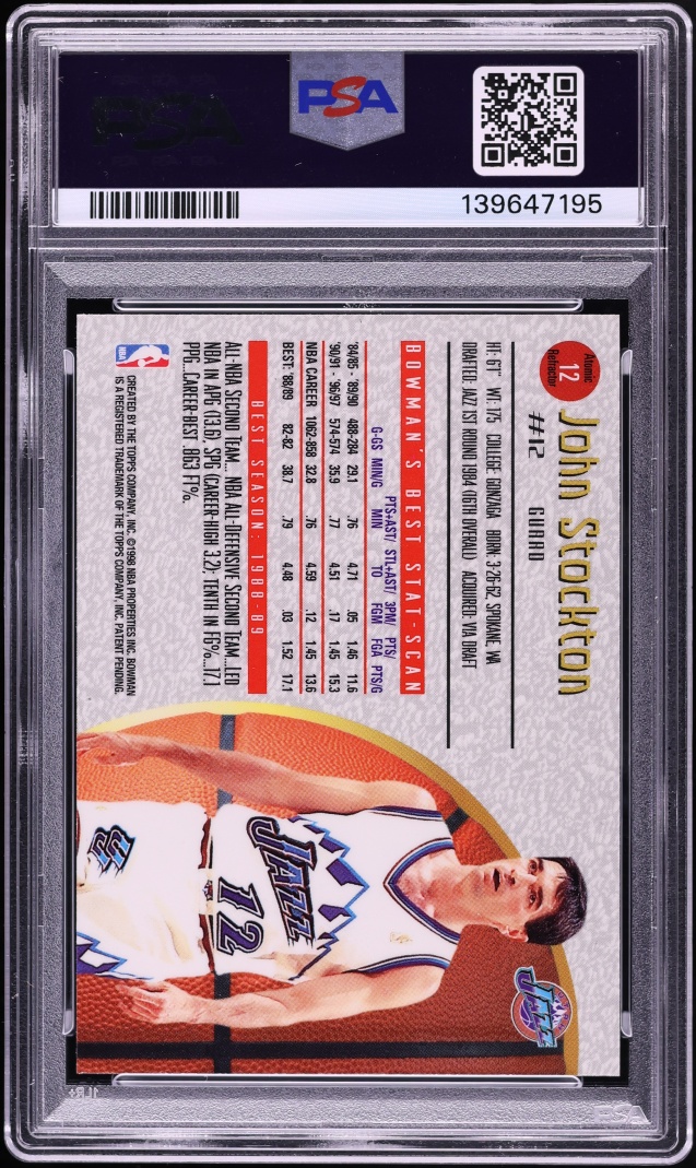1997 Bowman's Best Atomic Refractor John Stockton #12 PSA 10 GEM MINT