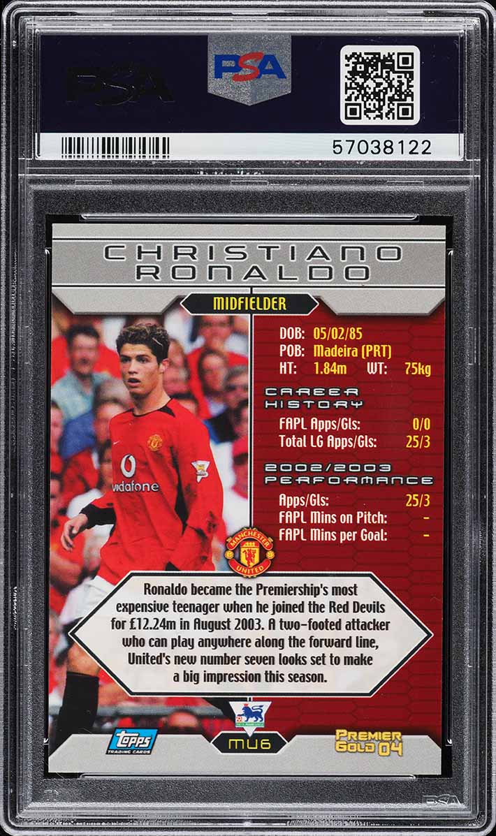 2004 Topps Premier Gold Cristiano Ronaldo #MU6 PSA 9 MINT on