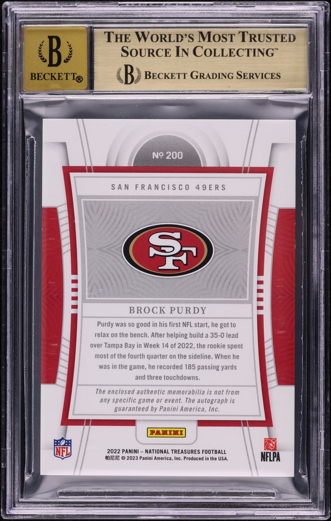 2022 National Treasures Brock Purdy ROOKIE PATCH AUTO /99 #200 BGS 9.5 GEM MINT