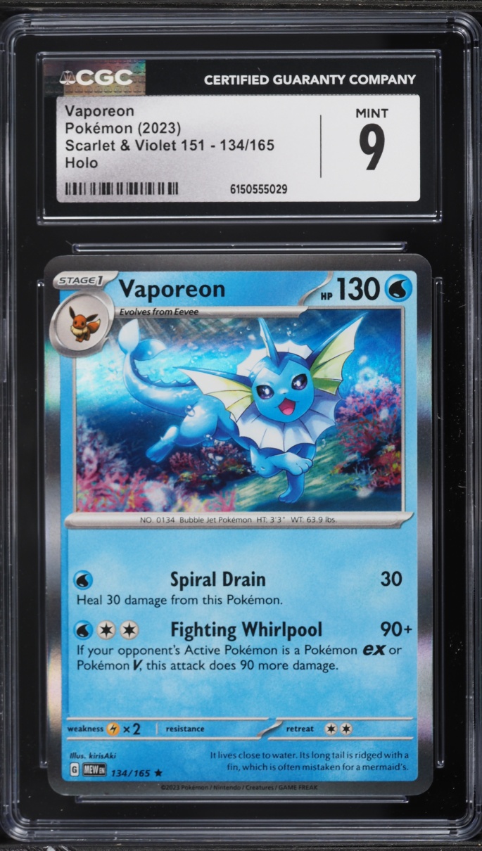 2023 Pokemon Scarlet & Violet 151 Holo Vaporeon #134 CGC 9 MINT