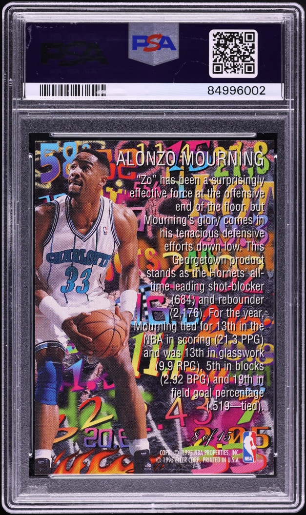 1995 Flair Hot Numbers Alonzo Mourning #8 PSA 10 GEM MINT