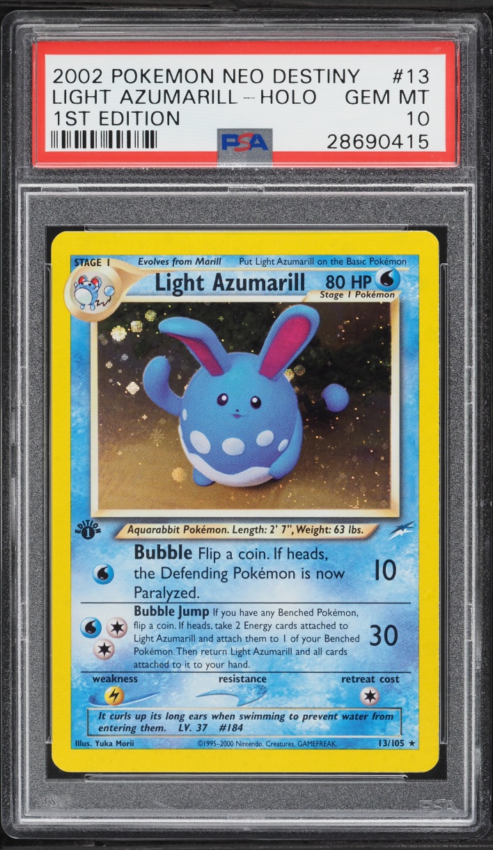 2002 Pokemon Neo Destiny 1st Edition Holo Light Azumarill #13 PSA 10 GEM MINT