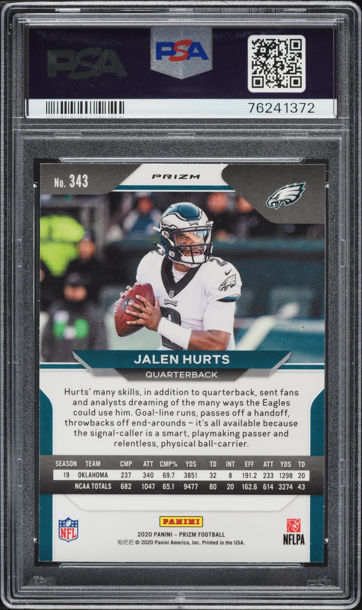 2020 Panini Prizm Green Jalen Hurts ROOKIE #343 PSA 10 GEM MINT