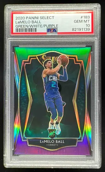 2020-21 Panini Select Green White Purple #183 LaMelo Ball RC Premier PSA 10