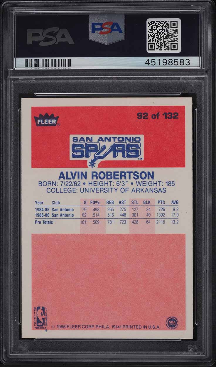 1986 Fleer Basketball Alvin Robertson #92 PSA 9 MINT