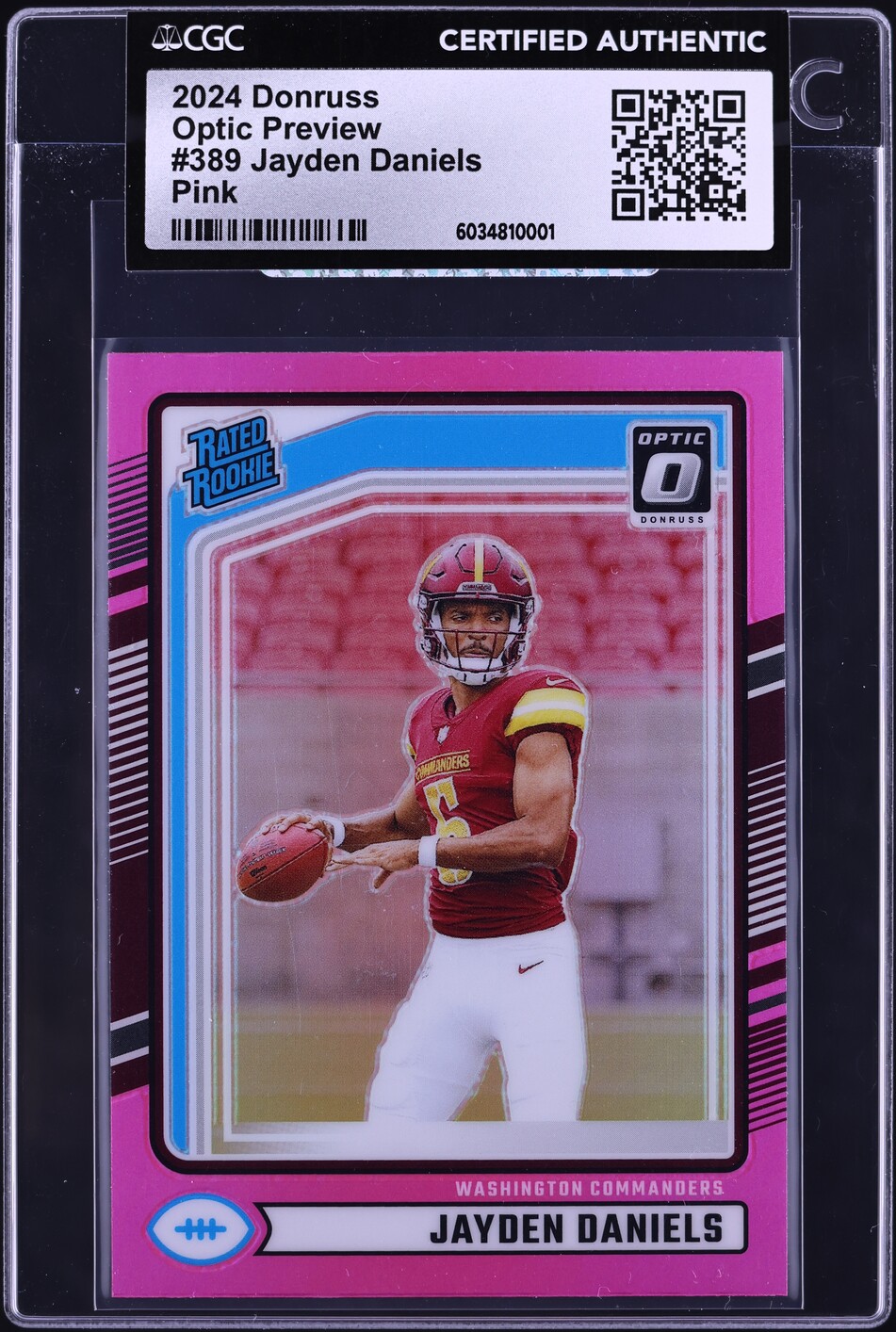 2024 Donruss Optic Preview Pink Jayden Daniels ROOKIE #389 CGC AUTH
