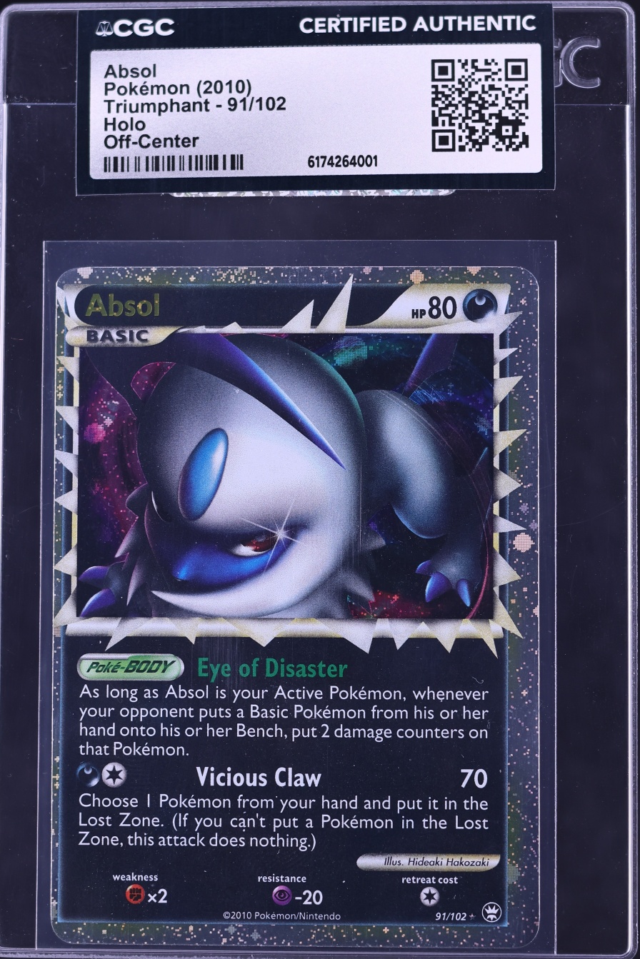 2010 Pokemon HeartGold & SoulSilver Triumphant Holo Error Absol #91 CGC AUTH