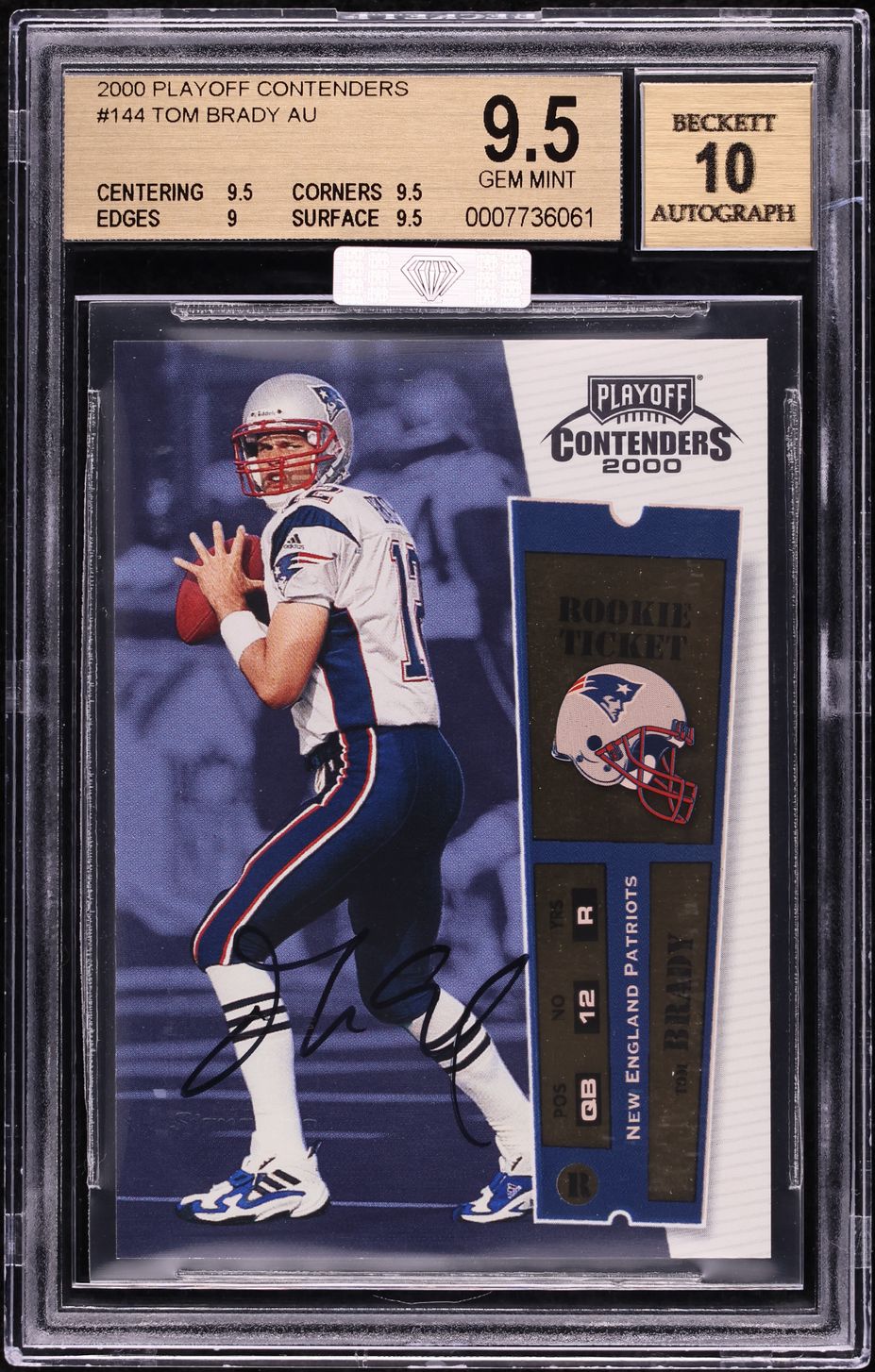 2000 Playoff Contenders Tom Brady ROOKIE AUTO #144 MBA BGS 9.5 GEM MINT