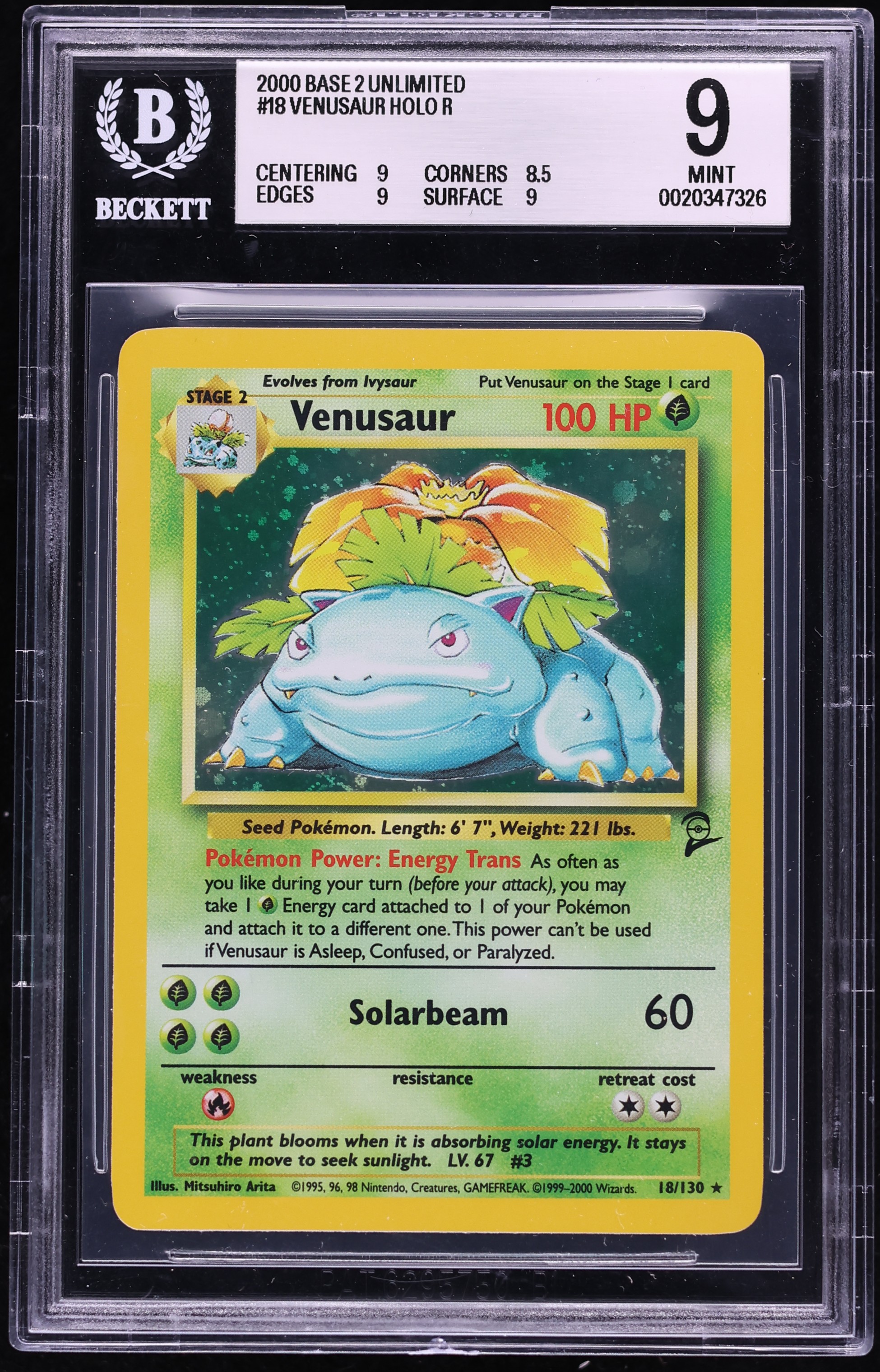 2000 Pokemon Base Set 2 Holo Venusaur #18 BGS 9 MINT