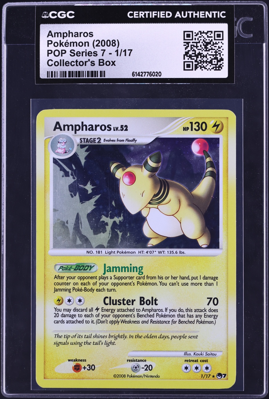 2008 Pokemon POP Series 7 Ampharos #1 CGC AUTH