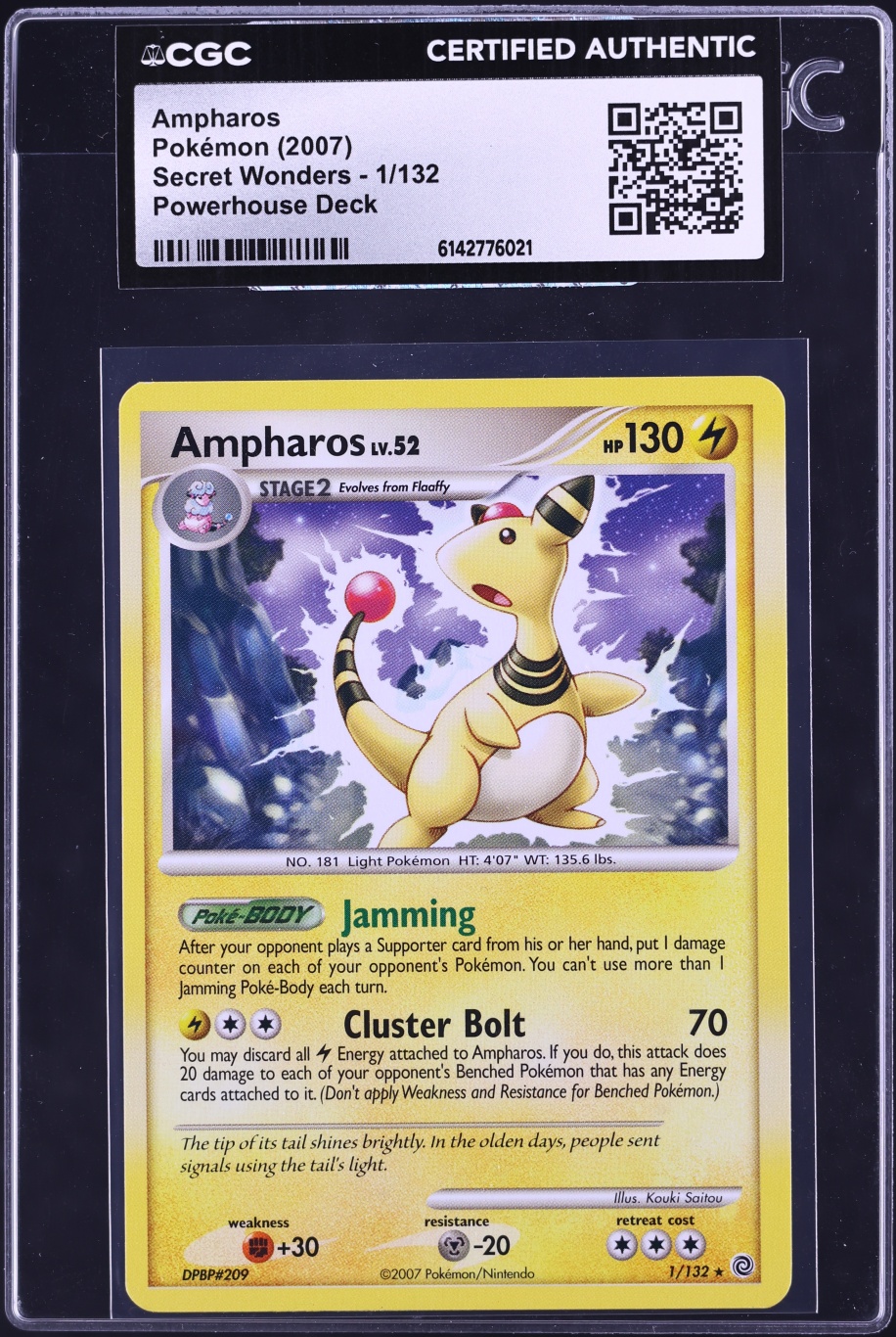 2007 Pokemon Diamond & Pearl Secret Wonders Ampharos #1 CGC AUTH