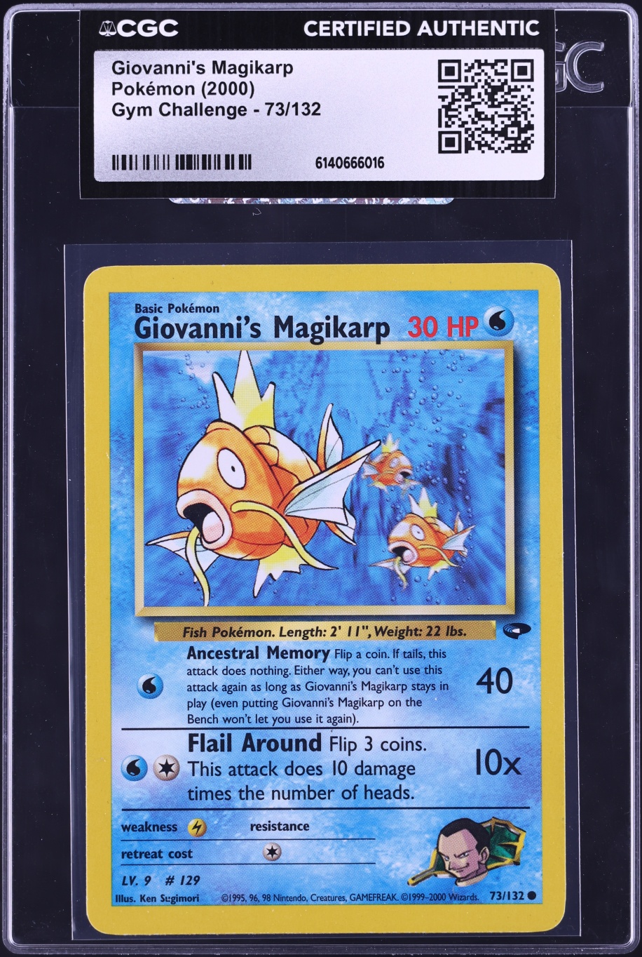 2000 Pokemon Gym Challenge Giovanni's Magikarp #73 CGC AUTH