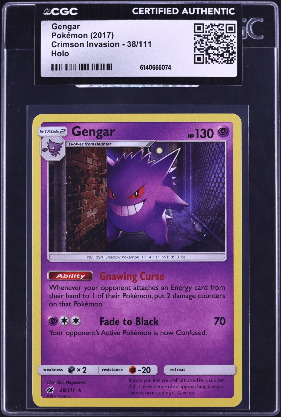 2017 Pokemon Sun & Moon Crimson Invasion Holo Gengar #38 CGC AUTH