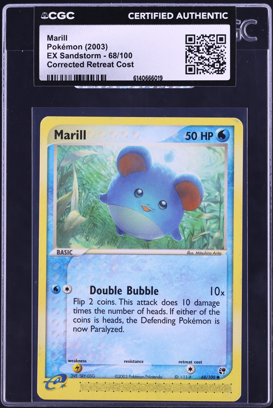 2003 Pokemon EX Sandstorm Corrected Retreat Cost Marill #68 CGC AUTH