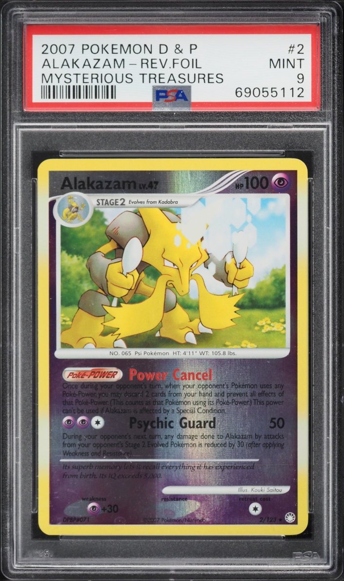 2007 Pokemon Diamond & Pearl Mysterious Treasures Reverse Holo Alakazam #2 PSA 9 MINT