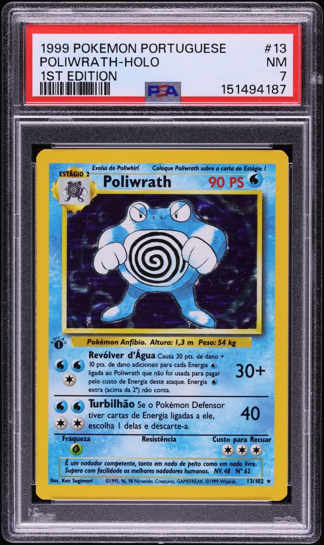1999 Pokemon Portuguese Base Set 1st Edition Holo Poliwrath #13 PSA 7 NRMT