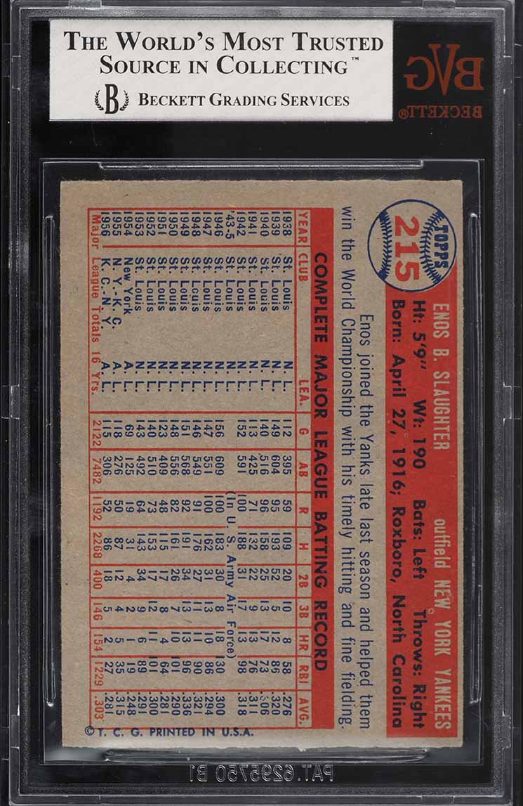 1957 Topps Enos Slaughter #215 BVG 6.5 EXMT+