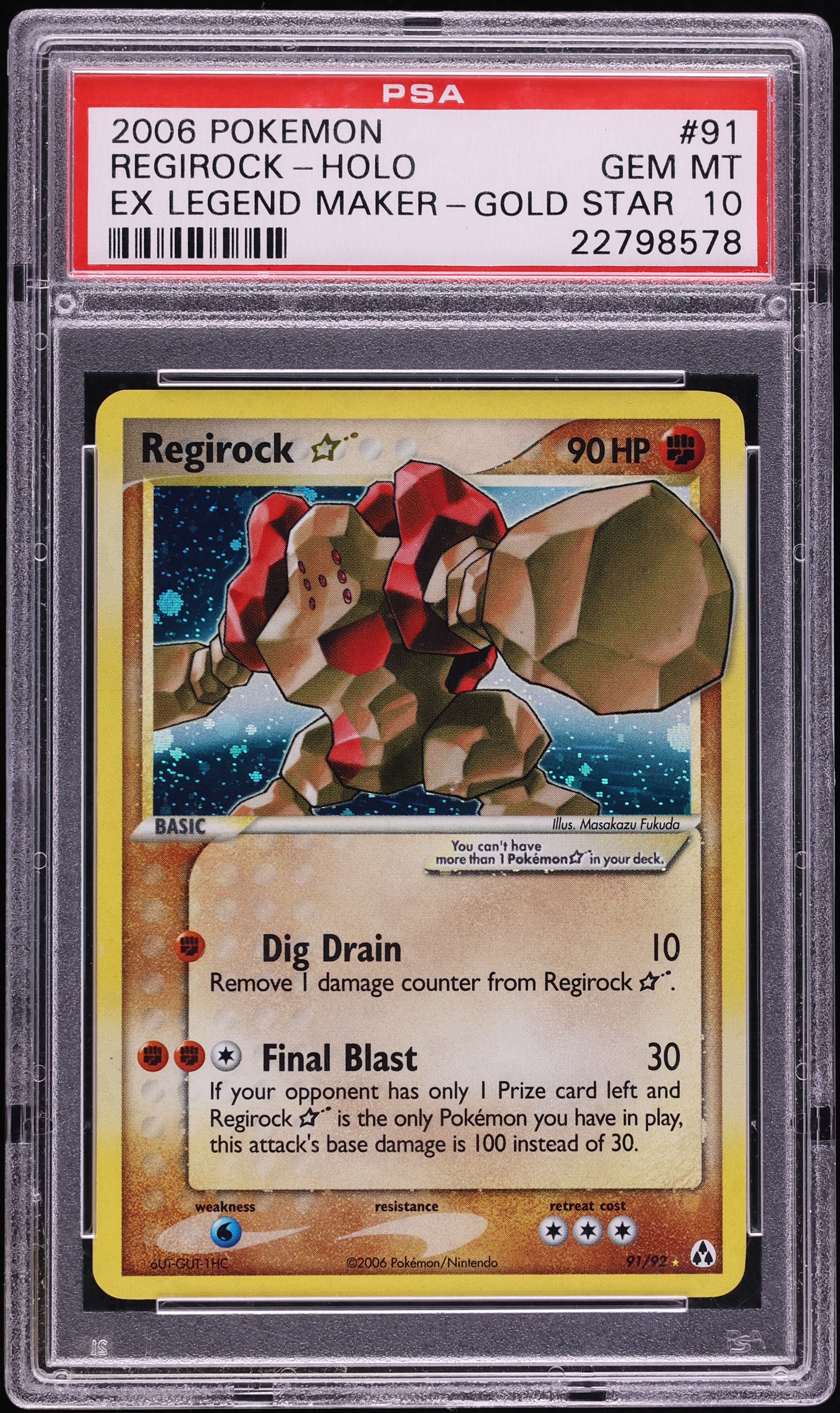 2006 Pokemon EX Legend Maker Holo Regirock Gold Star #91 PSA 10 GEM MINT