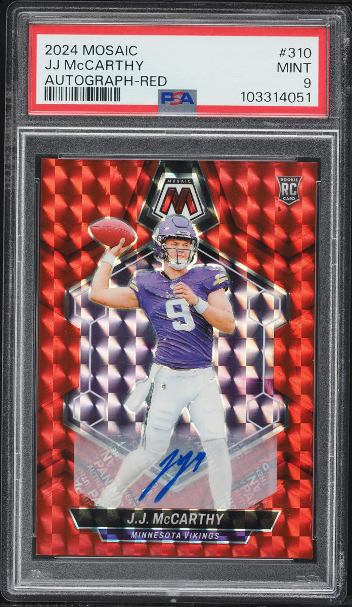 2024 Panini Mosaic Red JJ McCarthy ROOKIE AUTO /199 #310 PSA 9 MINT on ...