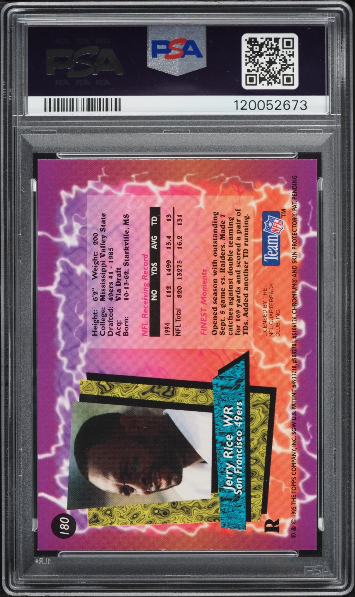 1995 Finest Refractor Jerry Rice #180 PSA 8 NM-MT - Photo 2