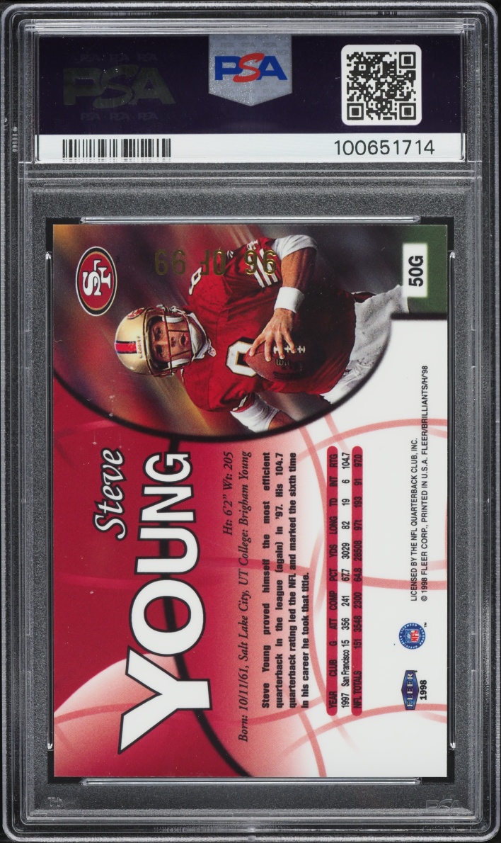 1998 Fleer Brilliants Gold Steve Young /99 #50G PSA 9 MINT - Photo 2